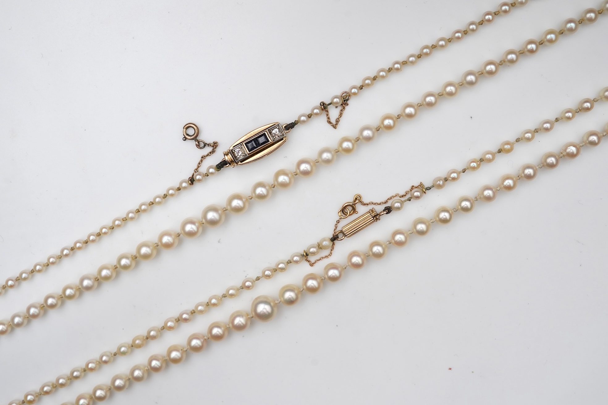 Two cultured pearl necklaces, mid 20th century